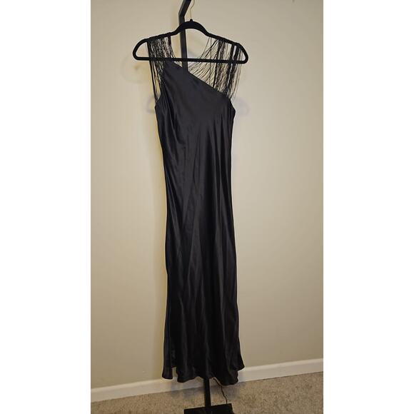Max Mara Elegant Black Fringe-String One-Shoulder Dress Women’s 4 NWT - Picture 2 of 12